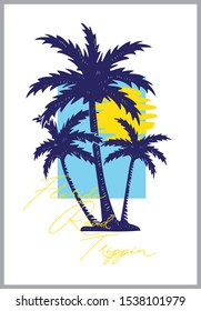 Florida road trippin with sun and palm trees print. tropical and surf shirt design. - Vector