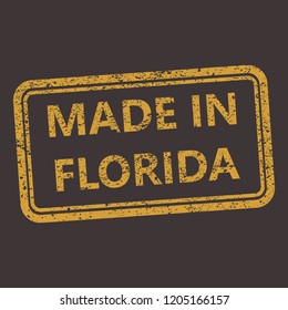 Florida rubber stamp with grunge old distressed aged texture. Orange seal of  production location