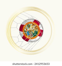 Florida scoring goal, abstract football symbol with illustration of Florida ball in soccer net. Vector sport illustration.