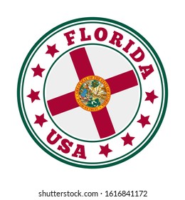 Florida sign. Round us state logo with flag of Florida. Vector illustration.