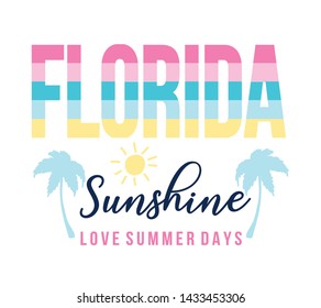 Florida slogan and palms vector illustration.