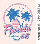 Florida slogan print with palm tree and sunset illustration for t- shirt, sweatshirt and other uses.