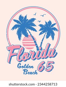 Florida slogan print with palm tree and sunset illustration for t- shirt, sweatshirt and other uses.