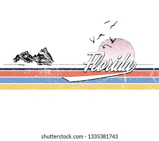 Florida Slogan with Stripes in Retro Feel for Tshirt Graphic Vector Print - Vektör