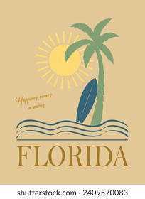 El lema de Florida, la ola de la palmera del sol vectores de la felicidad gráfica impresa viene en ondas lemas de impresión