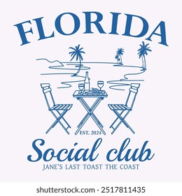 flórida social club, Social Club Vintage Summer Cocktail T shirt Design.  Vetor de poster retro de coquetéis, design de poster de festa. Bebidas, Cocktails Cocktails vetor poster retro, design de poster festa. 