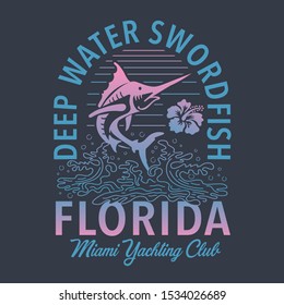 Florida sport yachting typography, tee shirt graphics, vectors, hand drawing
