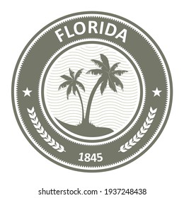 Florida stamp - FL state label with palm trees