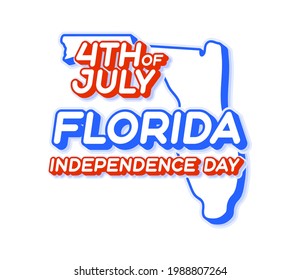 florida state 4th of july independence day with map and USA national color 3D shape of US state Vector Illustration