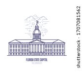 Florida State Capitol located in  Tallahassee city. The seat of government for the U.S. state of Florida . The great example of Classical Revival style architecture. City sight linear vector icon