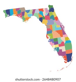 Florida state country map. with city multicolor.