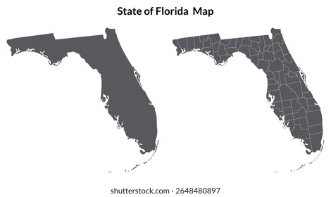 Conjunto de mapas do estado da Flórida. Mapa do estado americano da Flórida com a cidade na cor cinza definida.