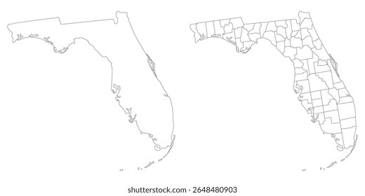 Conjunto de mapas do estado da Flórida. Mapa do estado americano da Flórida com a cidade na cor branca definida.