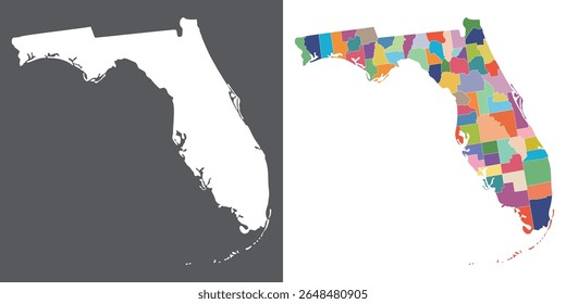 Conjunto de mapas do estado da Flórida. Mapa do estado americano da Flórida com a cidade em multicolor set