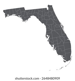 Mapa do estado da Flórida. Mapa do estado americano da Flórida com a cor cinza da cidade.