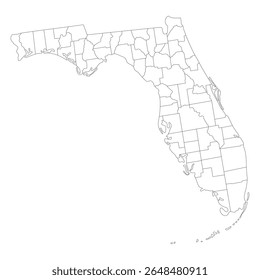 Mapa do estado da Flórida. Mapa do estado americano da Flórida com cor branca.