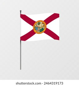 Florida state flag on flagpole. Vector illustration.