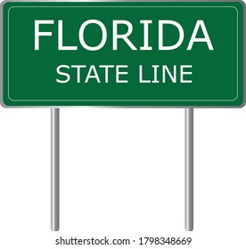 Florida state line green road sign, US state line vector illustration