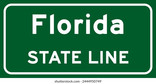Florida State Line Straßenschild, weiße Buchstaben auf grünem Hintergrund