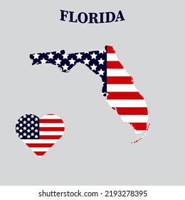 Mapa del estado de Florida con bandera estadounidense. Ilustración vectorial.