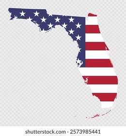 Florida state map with American national flag.