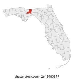 Mapa do estado da Flórida com a capital Tallahassee. Mapa do estado americano da Flórida com a cidade de Tallahassee.