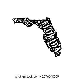 Florida state map and doodle decorative ornaments  For printing souvenirs   T  shirts