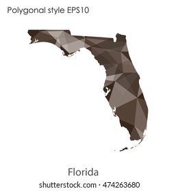 Florida state map in geometric polygonal style.Abstract tessellation,modern design background. Vector illustration EPS10