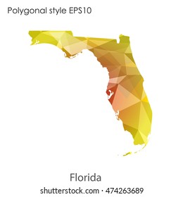 Florida state map in geometric polygonal style.Abstract tessellation,modern design background. Vector illustration EPS10