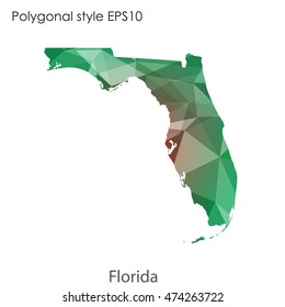 Florida state map in geometric polygonal style.Abstract tessellation,modern design background. Vector illustration EPS10