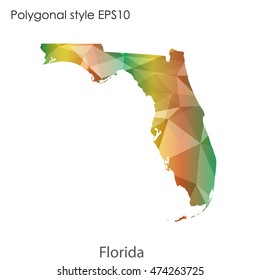 Florida state map in geometric polygonal style.Abstract tessellation,modern design background. Vector illustration EPS10