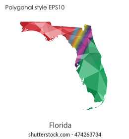 Florida state map in geometric polygonal style.Abstract tessellation,modern design background. Vector illustration EPS10