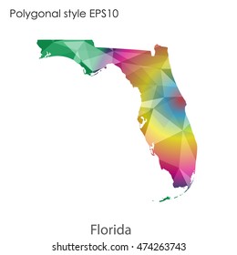 Florida state map in geometric polygonal style.Abstract tessellation,modern design background. Vector illustration EPS10