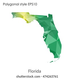 Florida state map in geometric polygonal style.Abstract tessellation,modern design background. Vector illustration EPS10