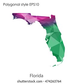 Florida state map in geometric polygonal style.Abstract tessellation,modern design background. Vector illustration EPS10