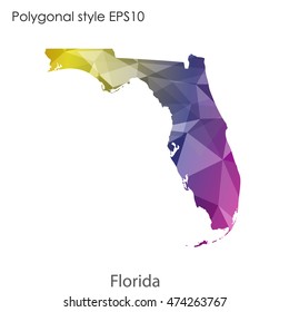 Florida state map in geometric polygonal style.Abstract tessellation,modern design background. Vector illustration EPS10