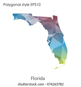 Florida state map in geometric polygonal style.Abstract tessellation,modern design background. Vector illustration EPS10