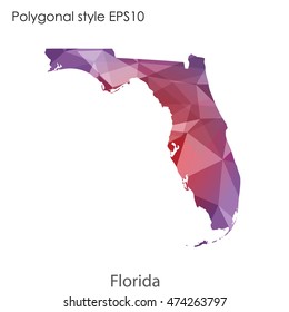 Florida state map in geometric polygonal style.Abstract tessellation,modern design background. Vector illustration EPS10