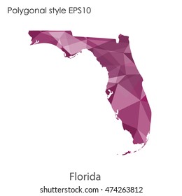 Florida state map in geometric polygonal style.Abstract tessellation,modern design background. Vector illustration EPS10