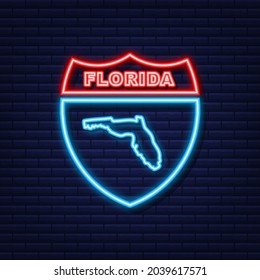 Florida state map neon icon. Vector illustration.
