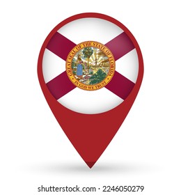 Florida state map pointer with shadow on white background. Vector illustration.