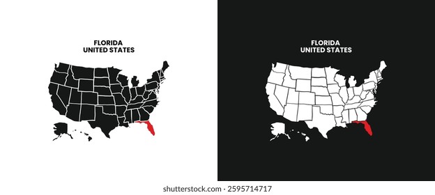 florida state map. florida map with red mark on america map. vector illustration of florida state map.