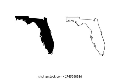 Línea de silueta del mapa del estado de Florida país cartografía de los Estados Unidos esquema del vector estadounidense aislado en fondo blanco