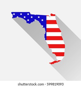Florida state map in style of USA national flag. Flat style with long shadow