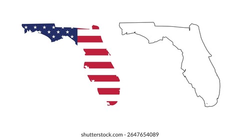 Florida state map with USA flat design and simple black outline. Patriotic and educational vector perfect for presentation, learning, or design projects.