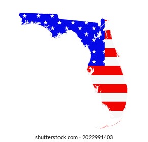 Florida state map vector silhouette illustration. United States of America flag over Florida map. USA, American national symbol of pride and patriotism. Vote election campaign banner.