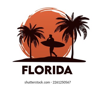 Florida state with orange sun 