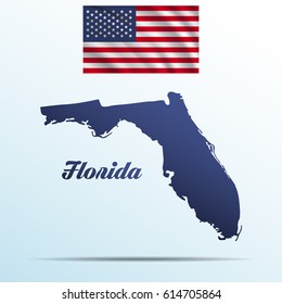 Florida state with shadow with USA waving flag