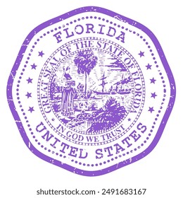 Florida state stamp with seal, USA travel stamp, shabby postmark of Florida, vector