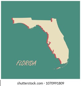 Florida state of US map vector outlines illustration in a three dimensional grunge background